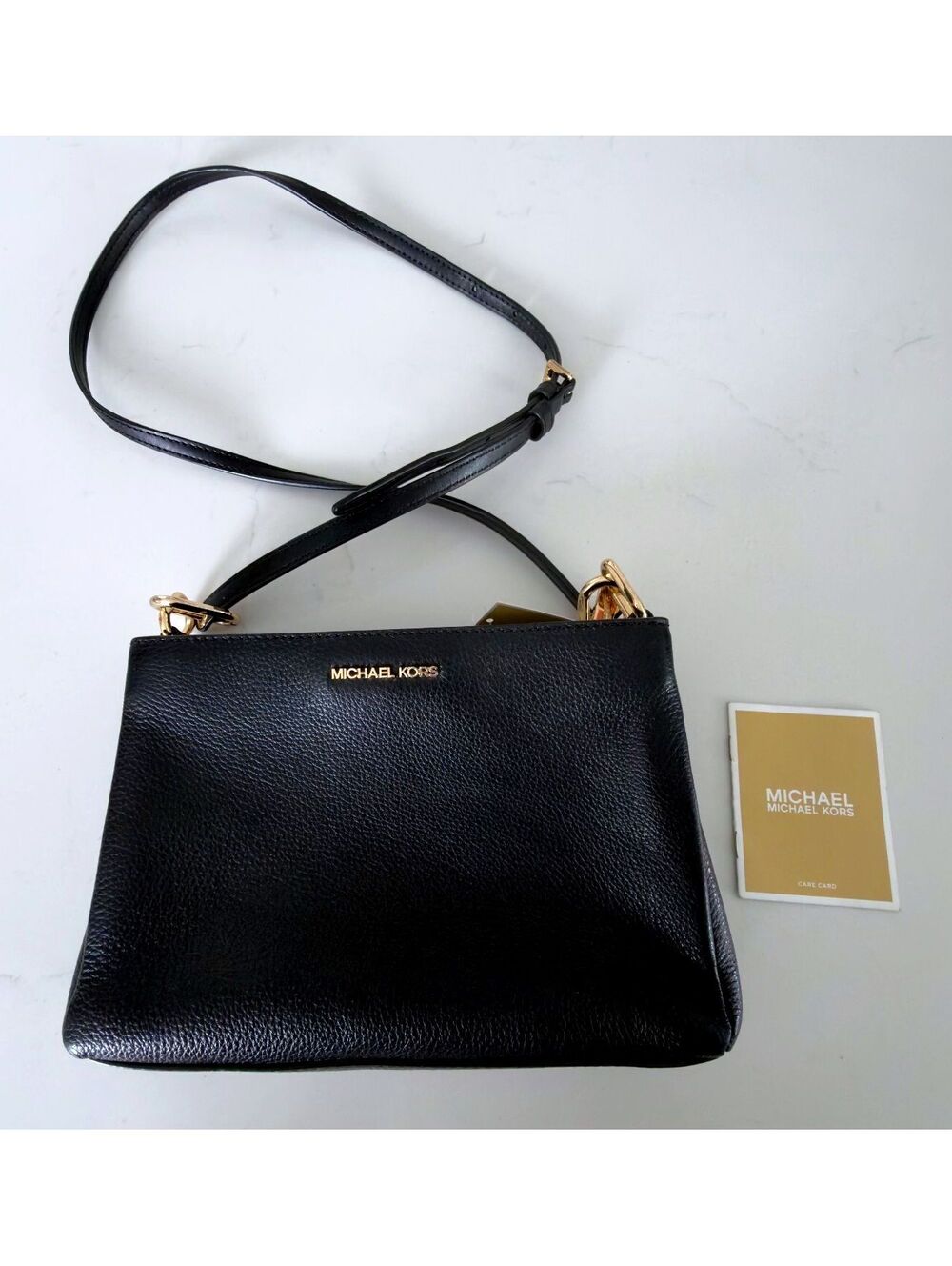 Michael Kors Trisha Medium Black Pebbled Leather Crossbody Bag